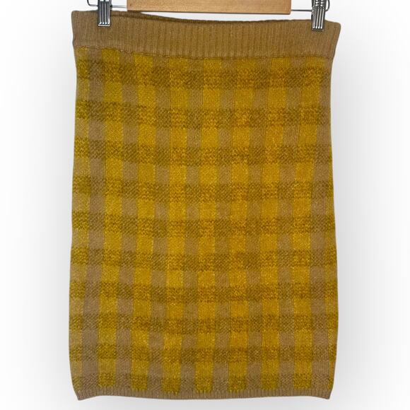 Shop Stevie NWT Vienna Plaid Skirt Knit Sweater Pencil Skirt Size S Tan Yellow - Picture 11 of 12